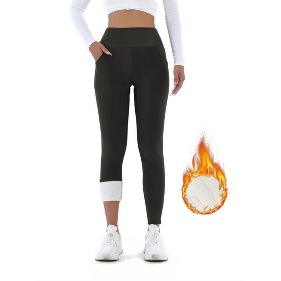 Maqroz Womens Leggings Thermal Fleece Lined High Waist Winter Warm Thick Stretch Active Workout Pants with Pockets