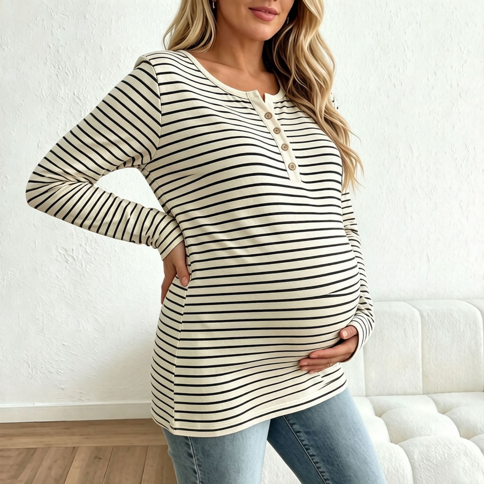 Maqroz Womens Maternity Shirts Long Sleeve Striped Henley Tops maqroz-womens-maternity-shirts-long-sleeve-striped-henley-tops
