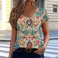 thumbnail image 1 of Maqroz Womens Pleated T Shirts Round Neck Short Sleeve Button Down Floral Printed Summer Tops Casual Loose Fit Blouses 2026 Navy L, 1 of 5
