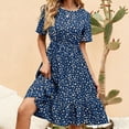 thumbnail image 1 of Maqroz Womens Short Sleeve Polka Dot Dress Round Neck Loose Flowy Midi Sundress for Summer Party Blue XL, 1 of 6