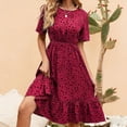 thumbnail image 1 of Maqroz Womens Short Sleeve Polka Dot Dress Round Neck Loose Flowy Midi Sundress for Summer Party Hot Pink S, 1 of 6