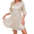 thumbnail image 1 of Maqroz Womens Sparkly Sequin Dress Round Neck Short Sleeve Loose Fit Cocktail Party Mini Sundress Beige M, 1 of 5