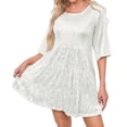 thumbnail image 1 of Maqroz Womens Sparkly Sequin Dress Round Neck Short Sleeve Loose Fit Cocktail Party Mini Sundress White L, 1 of 5