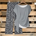 thumbnail image 1 of Maqroz Womens Summer Sets 2 Piece Outfits Print Tie Waist Short Sleeve Crew Neck Top and Long Pants Set Loose Summer Vacation Sets Gray S, 1 of 5