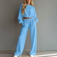 thumbnail image 1 of Maqroz Womens Two Piece Lounge Sets Cropped Long Sleeve Crewneck Sweatshirts Wide Leg Sweatpants Casual Matching Tracksuits Trendy Athletic Outfits, 1 of 6