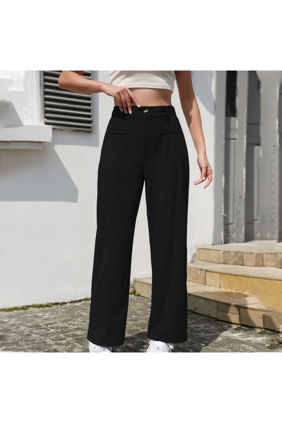 Womens Wide Leg Corduroy Pants Elastic High Waist Button Down Straight Leg Pull on Trousers Loose Comfy Slacks with Pockets Loose Fit Lounge Cargo Trousers Black S