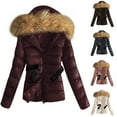 thumbnail image 1 of Maqroz Womens Winter Coats Padded Puffer Jacket with Removable Faux Fur Hood Fleece Lining Thick Warm Quilted Jacket Full Zip Up Long Sleeve Cold Weather Jackets Outerwear with Pockets, Wine XL, 1 of 8