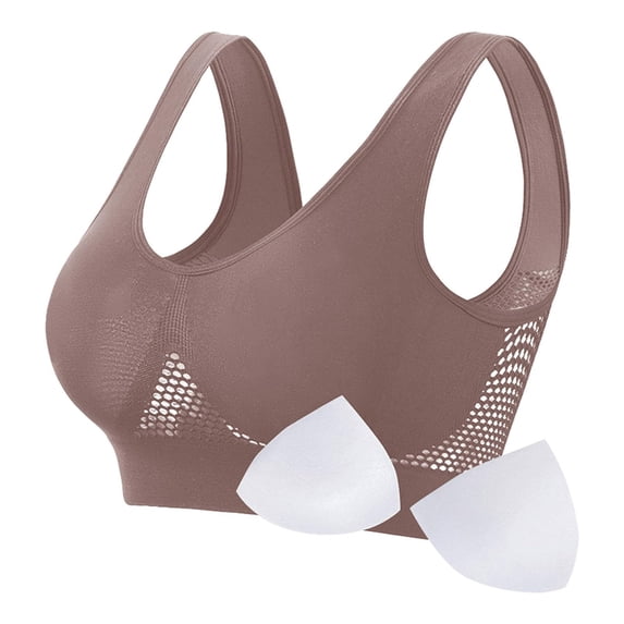 Maqroz Yoga Sports Bra Women Mesh Breathable Wireless Bras Full Coverage Wide Strap Bralette with Support Comfortable Removable Pad Everyday Bralette