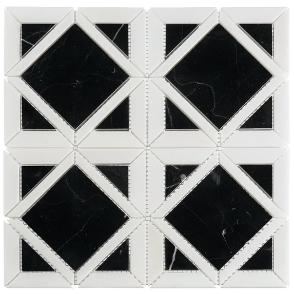 Maquette Jet Black Novelty Marble Look Polished Natural Stone Mosaic Wall & Floor Tile