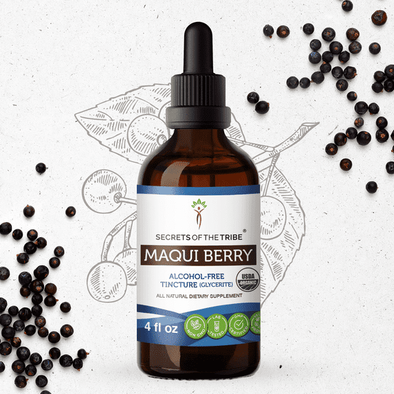Secrets Of The Tribe Maqui Berry Organic Dietary Supplement, Natural Herbal Tincture for Antioxidant Support, Certified Organic Maqui berry (Aristotelia chilensis) Dried Berry, Alcohol-Free, 4 oz