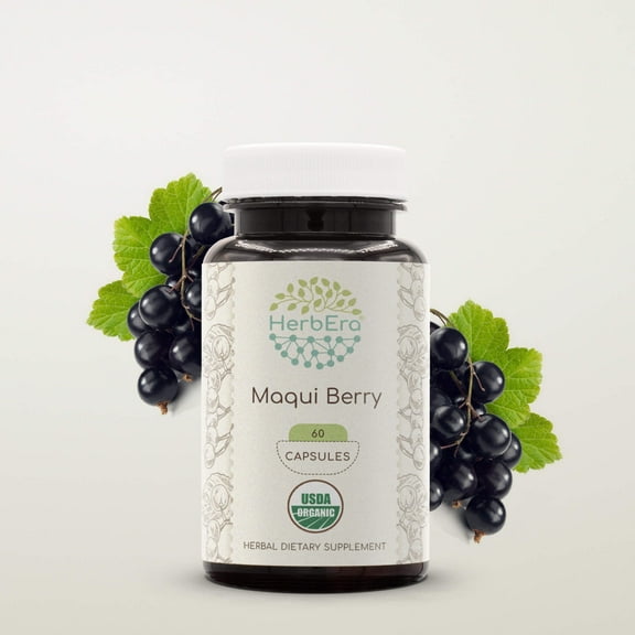 HerbEra Maqui berry Capsules, Organic Herbal Dietary Supplement for Antioxidant Support, Certified Organic Maqui berry (Aristotelia chilensis) Dried Berry Capsules, Natural, 60 Capsules