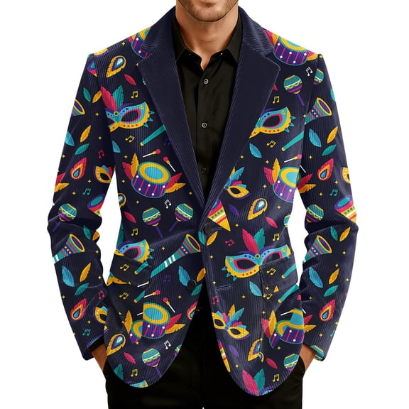 Mar-di Gras Jacket for Men Corduroy Jacket 2 Button Lightweight Vintage Carnival Holiday Party Office Blazer