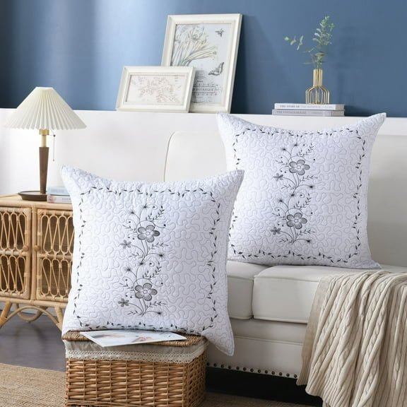 MarCielo  2 Pack Pillow Shams Throw Pillow Covers Euro Sham Embroidery White/Black 26 by 26
