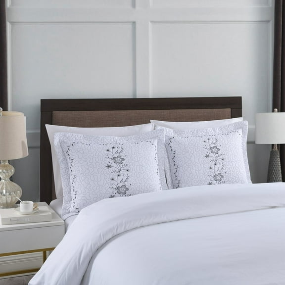 MarCielo 2 Pack Pillow Shams Throw Pillow Covers Euro Sham Embroidery White/Black King