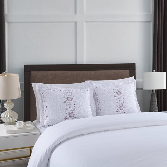 MarCielo 2 Pack Pillow Shams Throw Pillow Covers Euro Sham Embroidery White/Burgundy Standard