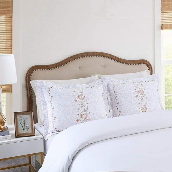 MarCielo 2 Pack Pillow Shams Throw Pillow Covers Euro Sham Embroidery White/Gold Standard