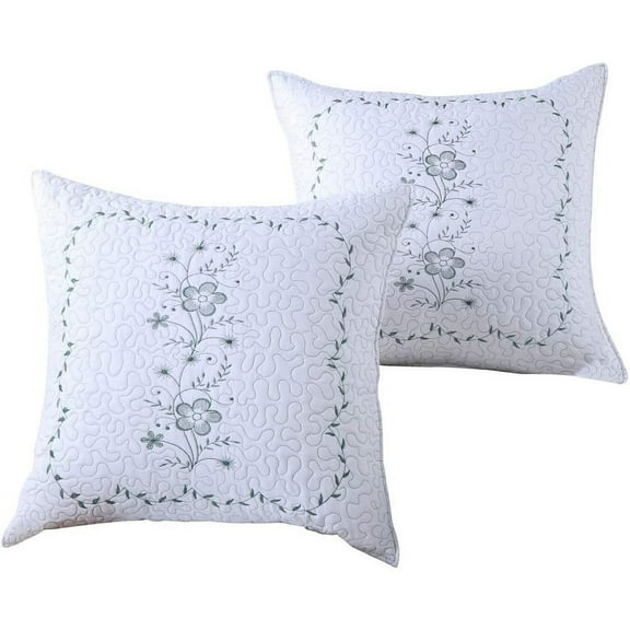 MarCielo 2 Pack Pillow Shams Throw Pillow Covers Euro Sham Embroidery White/Teal 26 by 26
