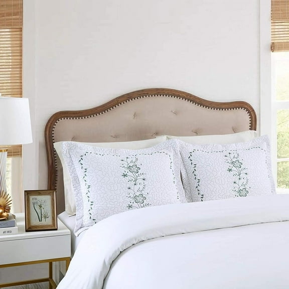 MarCielo  2 Pack Pillow Shams Throw Pillow Covers Euro Sham Embroidery White/Teal Standard