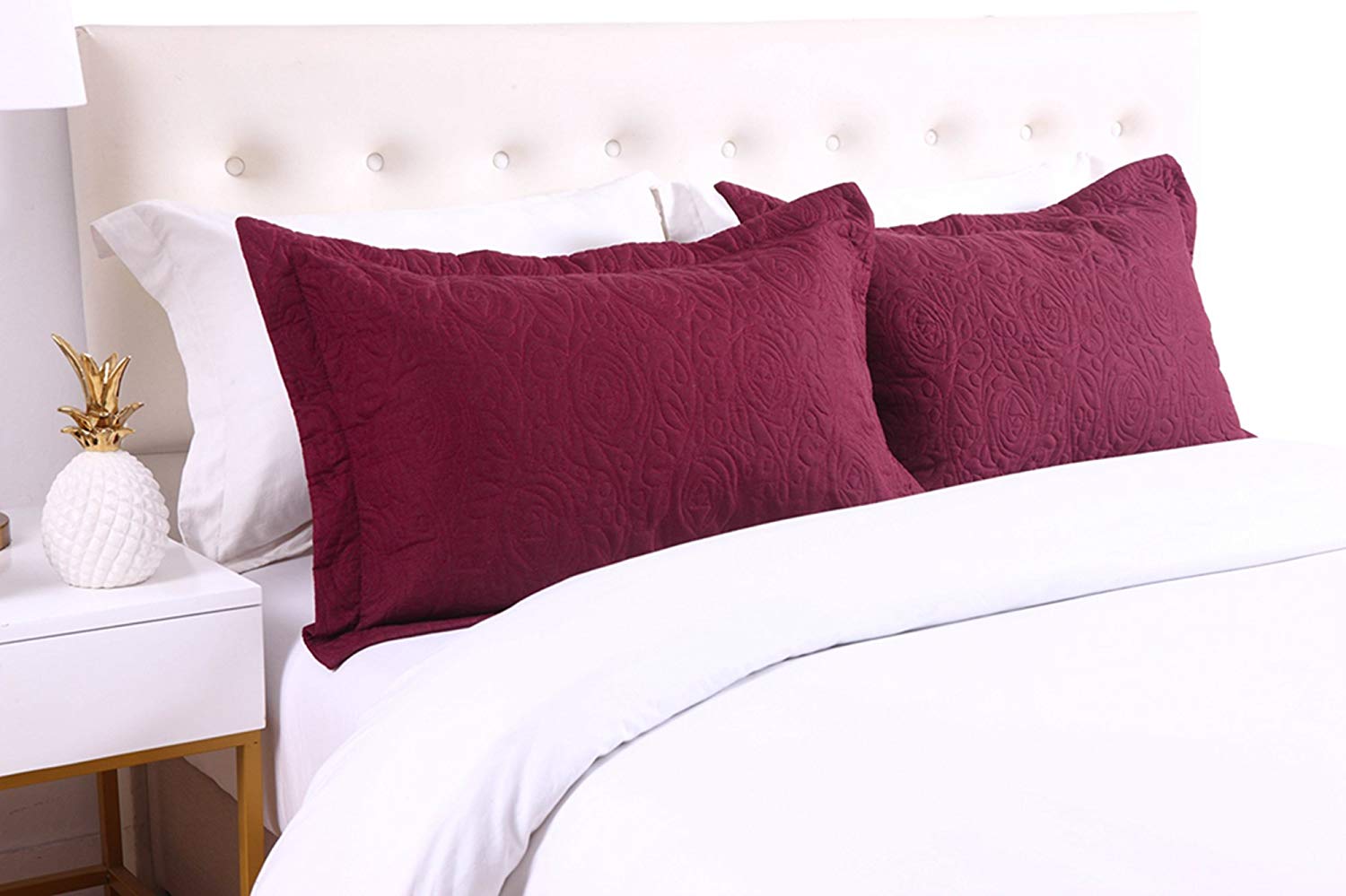 MarCielo 2 Piece Embroidered Pillow Shams Decorative Microfiber Pillow Shams Set Standard Size Dark Burgundy Walmart