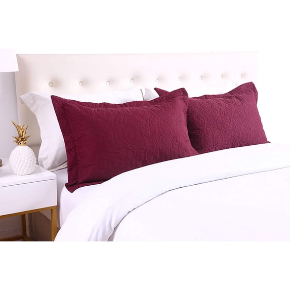 MarCielo 2-Piece Embroidered Pillow Shams, Decorative Microfiber Pillow Shams Set Standard Size, Dark Burgundy