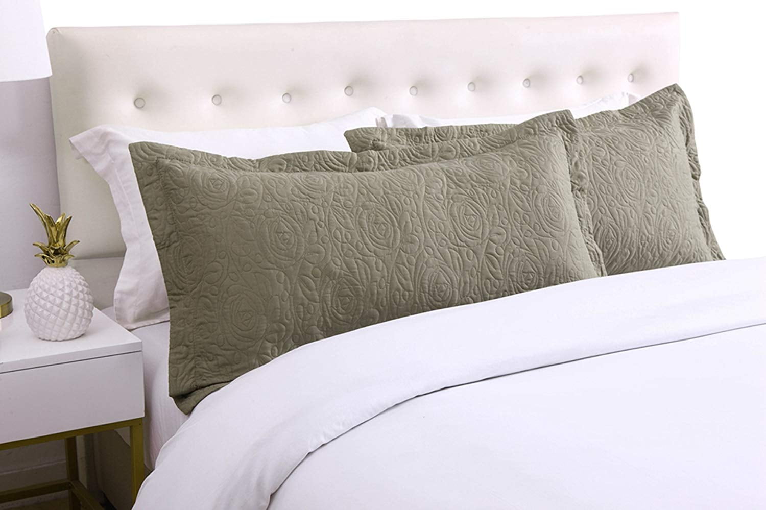 Sage Embroidered Cotton-Polyester Standard Pillow Shams Set