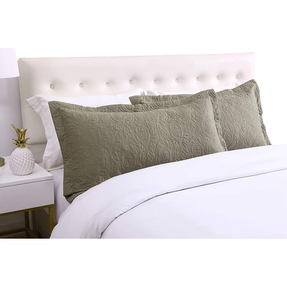 MarCielo 2-Piece Embroidered Pillow Shams, Decorative Microfiber Pillow Shams Set Standard Size Sage