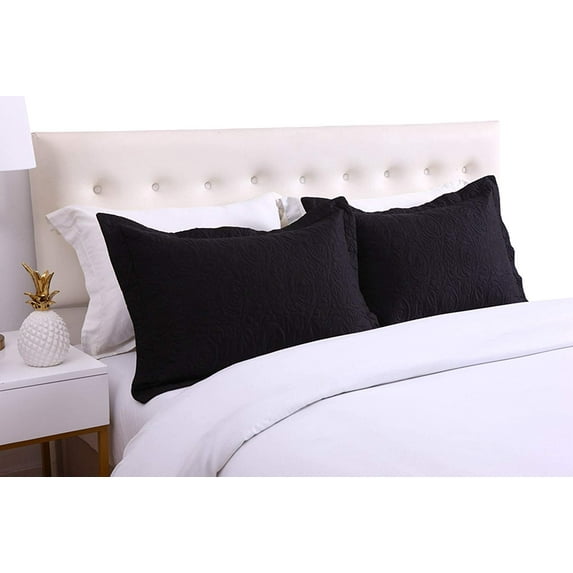 MarCielo 2-Piece Embroidered Pillow Shams, King Decorative Microfiber Pillow Shams Set, King Size (Black)