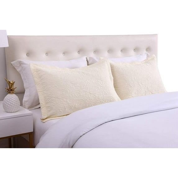 MarCielo 2-Piece Embroidered Pillow Shams, King Decorative Microfiber Pillow Shams Set, King Size (Light Beige, Ivory)