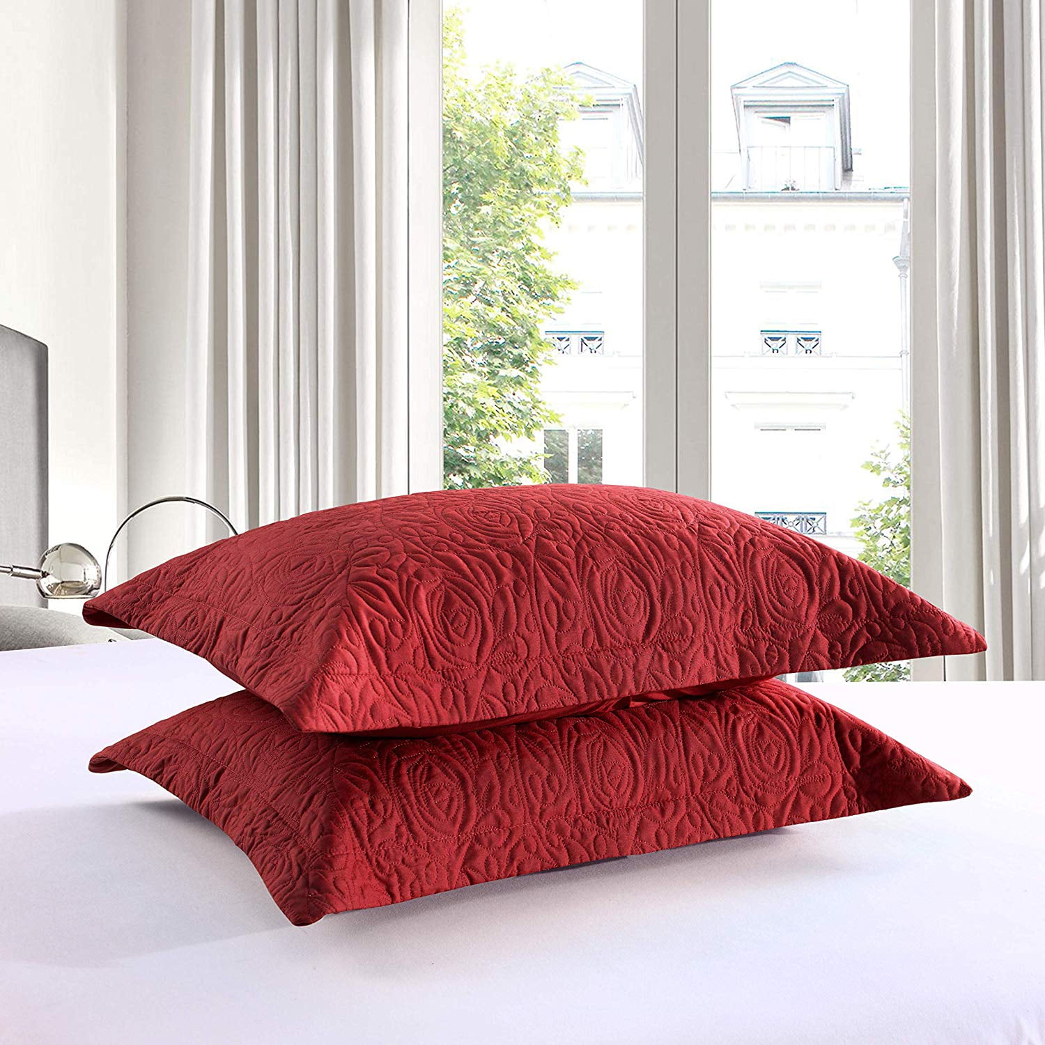 MarCielo 2-Piece Embroidered Pillow Shams, King Decorative Microfiber