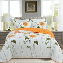 MarCielo 3 Pcs Cotton Floral Quilt Bedspread Set Queen