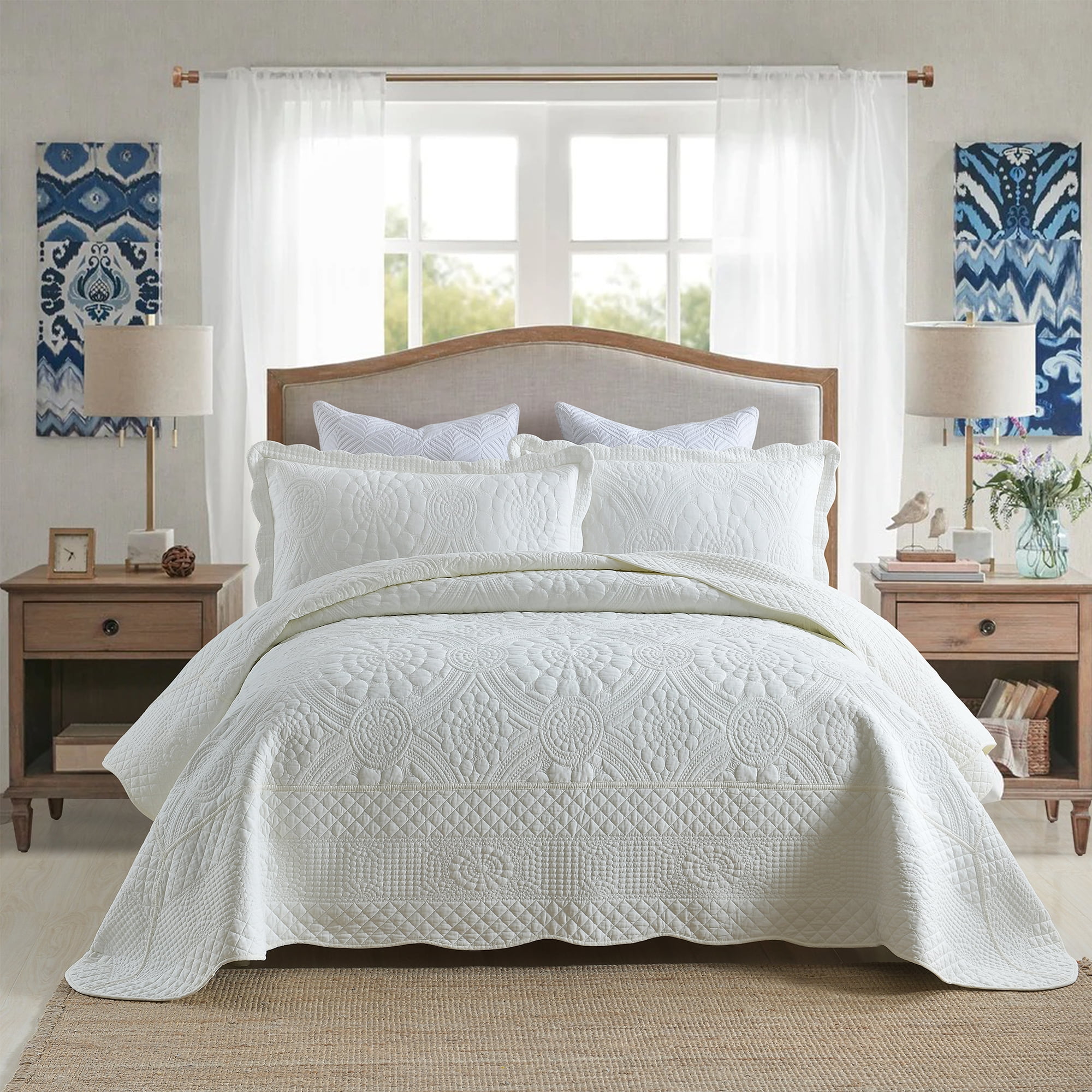 MarCielo 3 Piece 100 Cotton Oversized Bedspread Quilt Set