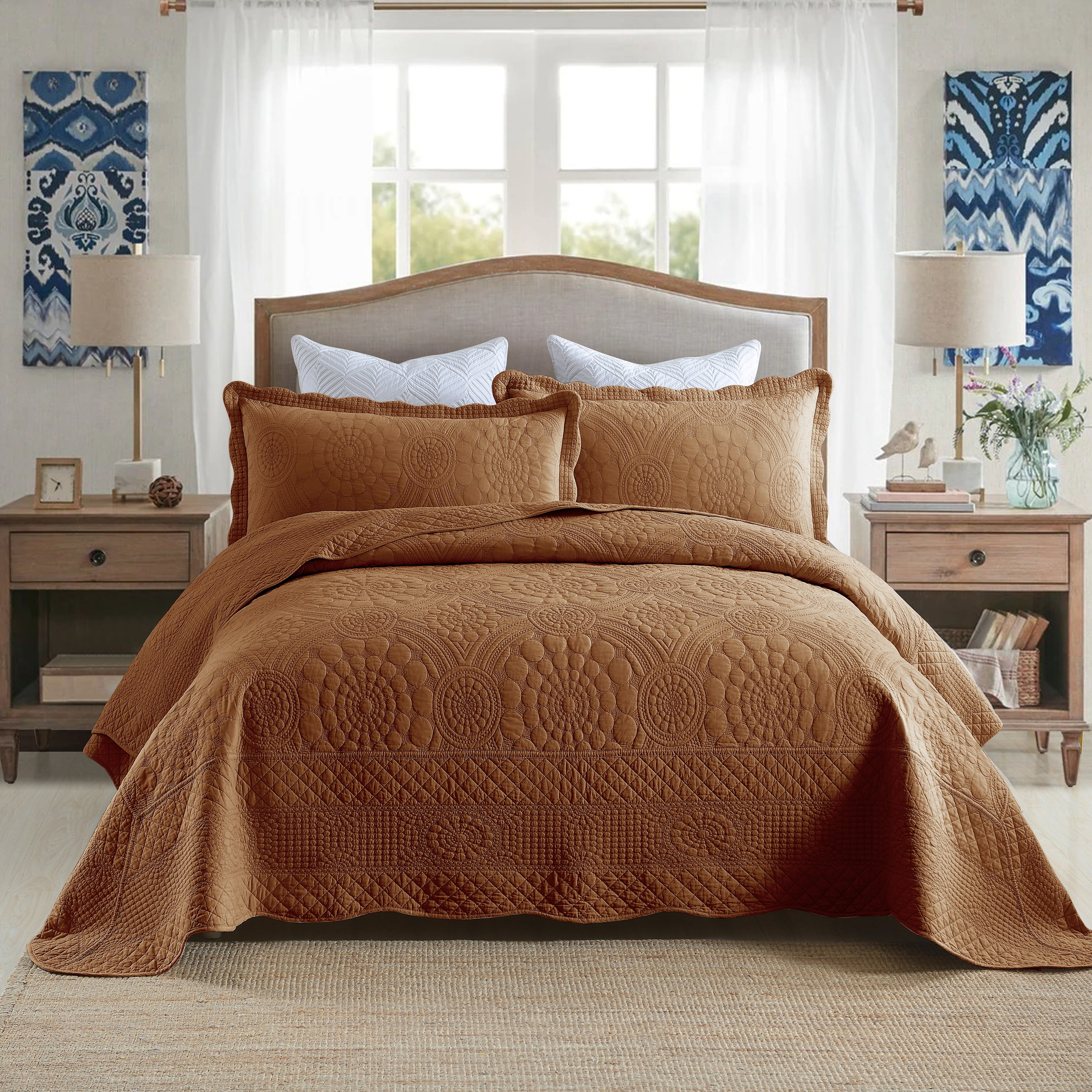 Dusty Orange Cotton Queen Quilt Set with Pillow Shams