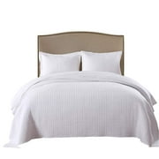 MarCielo 3 Piece 100% White Cotton Quilt Set Lightweight Bedspread Bed Coverlets Comforter Set, Traditional Check Queen