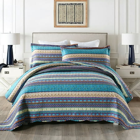 MarCielo 3 Piece Bohemian Lightweight Quilt Set Rustic Lodge Cabin Quilt Quilted Bedspread Printed Quilt Bedding Throw Blanket Coverlet Lightweight Bedspread King Size BY011