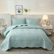 MarCielo 3 Piece Cotton Oversized Bedspread Quilt Set Tmonica Aruba Blue - Queen