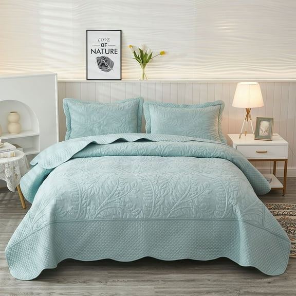 MarCielo 3 Piece Cotton Oversized Bedspread Quilt Set Tmonica Aruba Blue - Queen