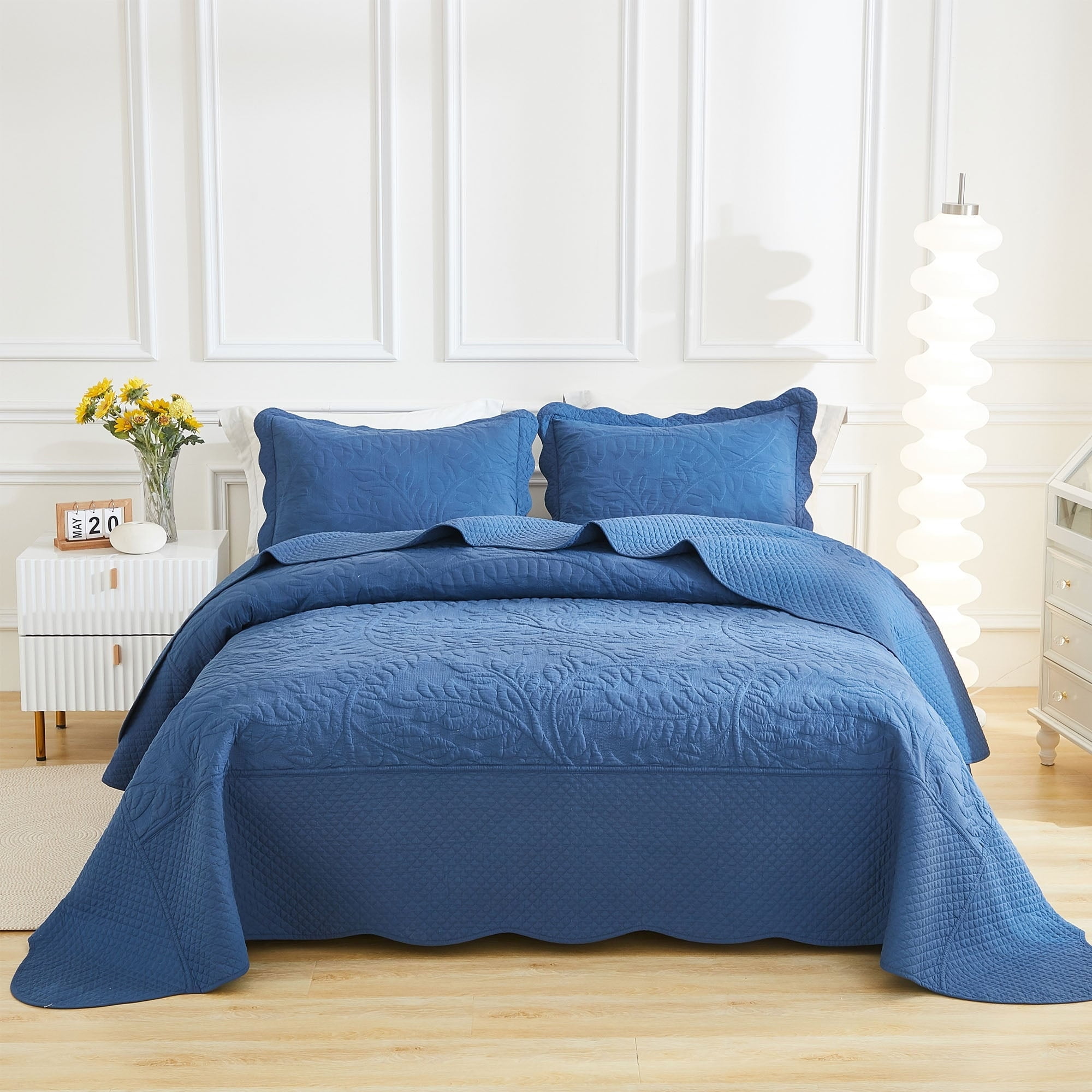 MarCielo  3 Piece Cotton Oversized Bedspread Quilt Set Tmonica Cosmic Navy - Queen
