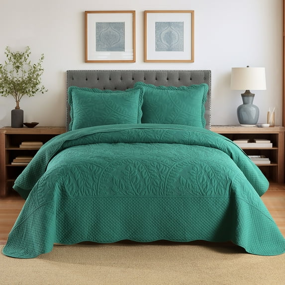 MarCielo 3 Piece Cotton Oversized Bedspread Quilt Set Tmonica Emerald - Oversized King