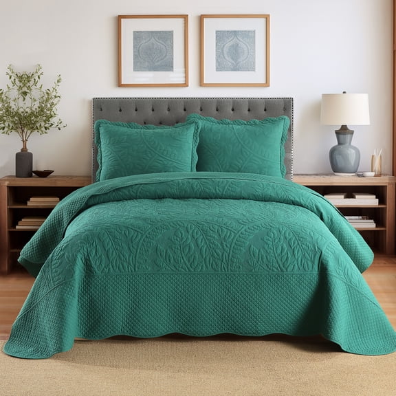 MarCielo 3 Piece Cotton Oversized Bedspread Quilt Set Tmonica Emerald - Oversized King