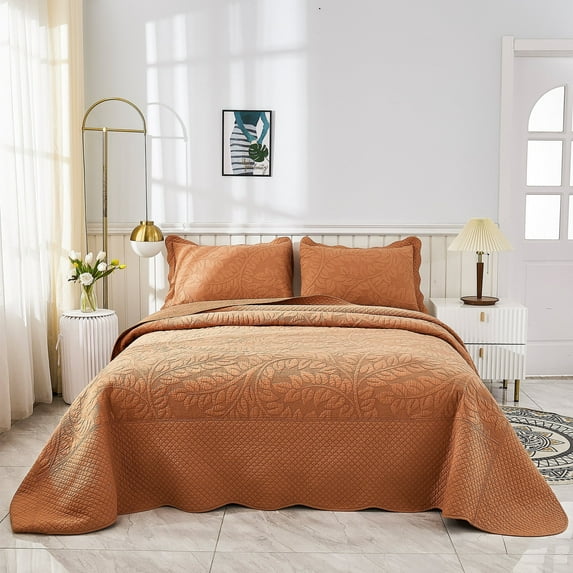 MarCielo 3 Piece Cotton Oversized Bedspread Quilt Set Tmonica Royal Orange - Queen
