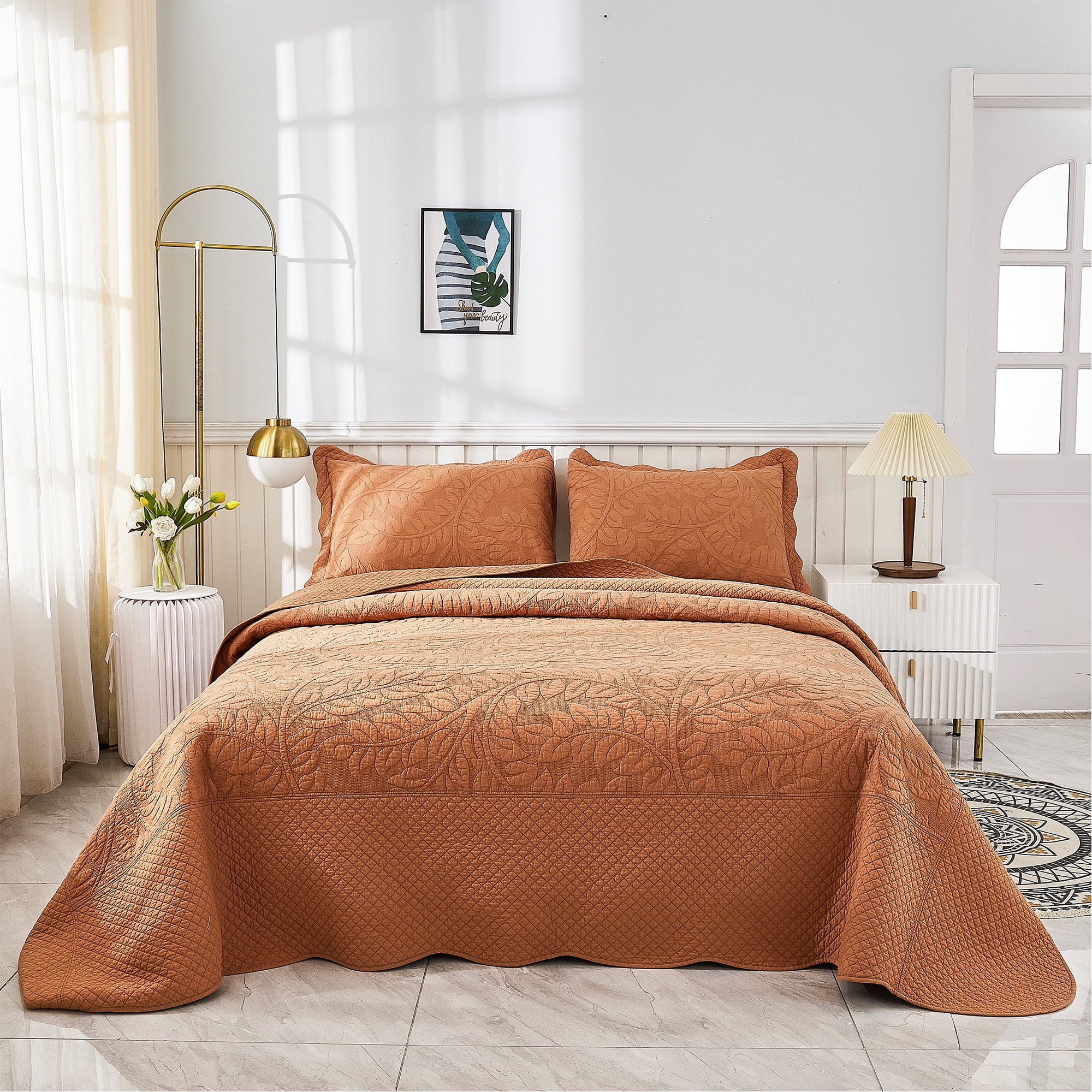 Marcielo 3-piece Cotton Oversized Bedspread Set Coverlet Set - Walmart.com