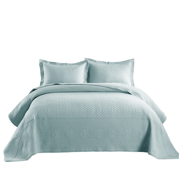 MarCielo 3-Piece Elegantly Embroidered 100% Cotton Oversized Quilt Bedspread Set TM