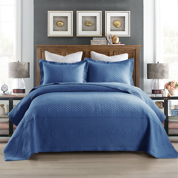 MarCielo 3-Piece Elegantly Embroidered 100% Cotton Oversized Quilt Bedspread Set TM