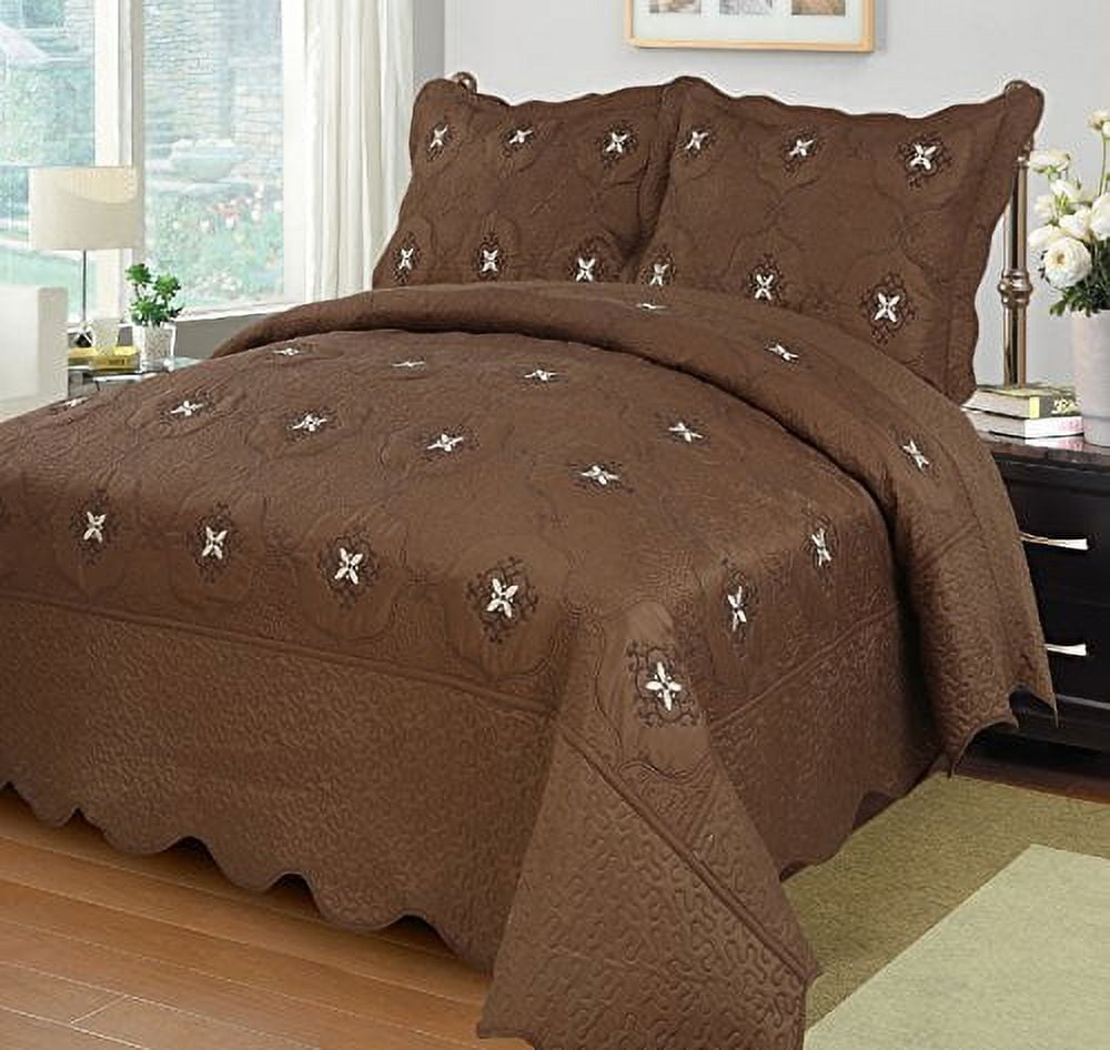 MarCielo 3Piece Fully Quilted Embroidery Quilts Bedspreads Bed