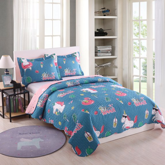 MarCielo 3 Piece Kids Bedspread Quilts Set Throw Blanket for Teens Boys Girls Bed Printed Bedding Coverlet, Twin Size, Unicorn (Twin)