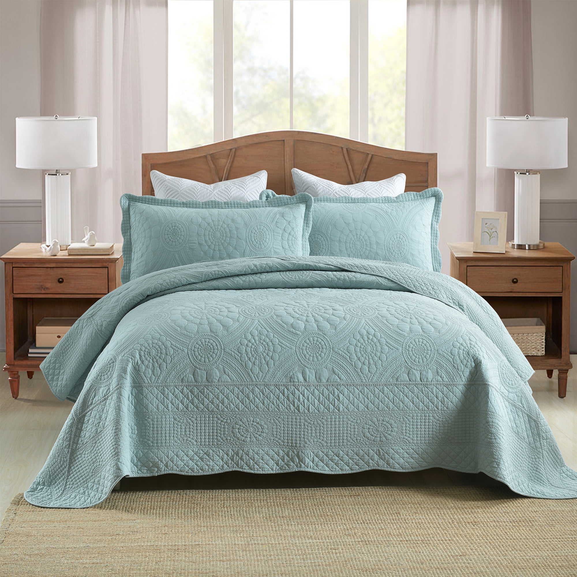 MarCielo 3-Pieces Angel Blue Quilt Coverlet Bedding Sets, King
