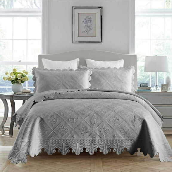 MarCielo 3Pcs 100% Cotton Oversized Quilt Bedspread Coverlet Set TK