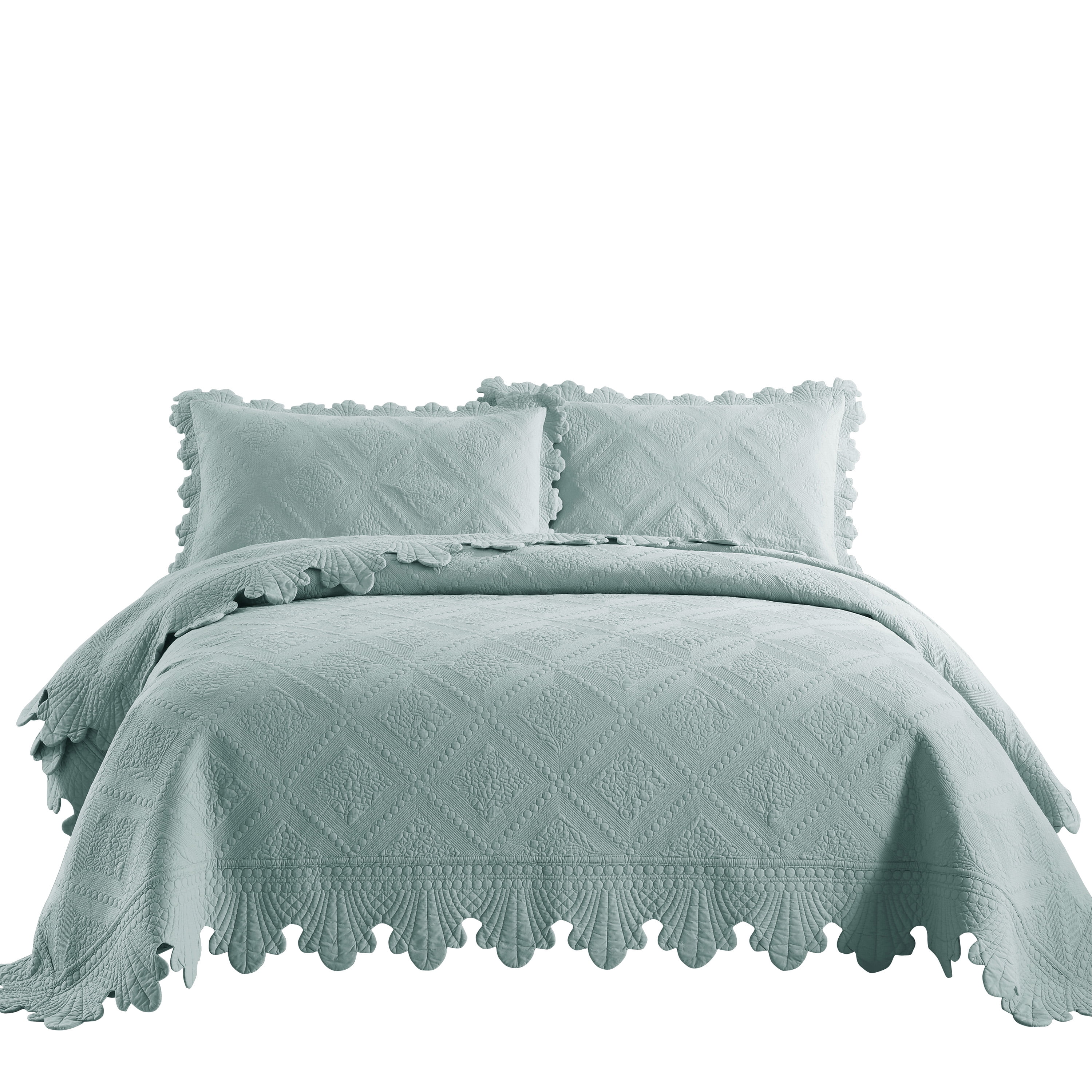 MarCielo 3Pcs 100% Cotton Oversized Quilt Bedspread Coverlet Set TK