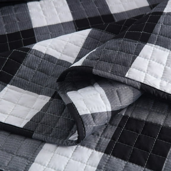 MarCielo 3Pcs Buffalo Plaid Check Quilt Bedspread Set B020 King
