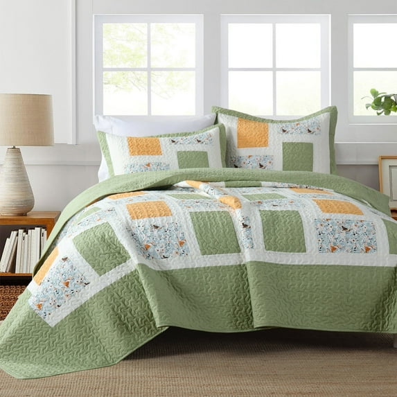 MarCielo  3Pcs Handcrafted Christmas Patchwork Cotton Vintage Style Holiday Bedspread Set PW103 Queen